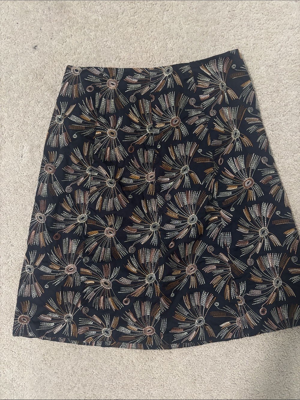 Talbots Black A-Line Skirt with Metallic Floral Motif